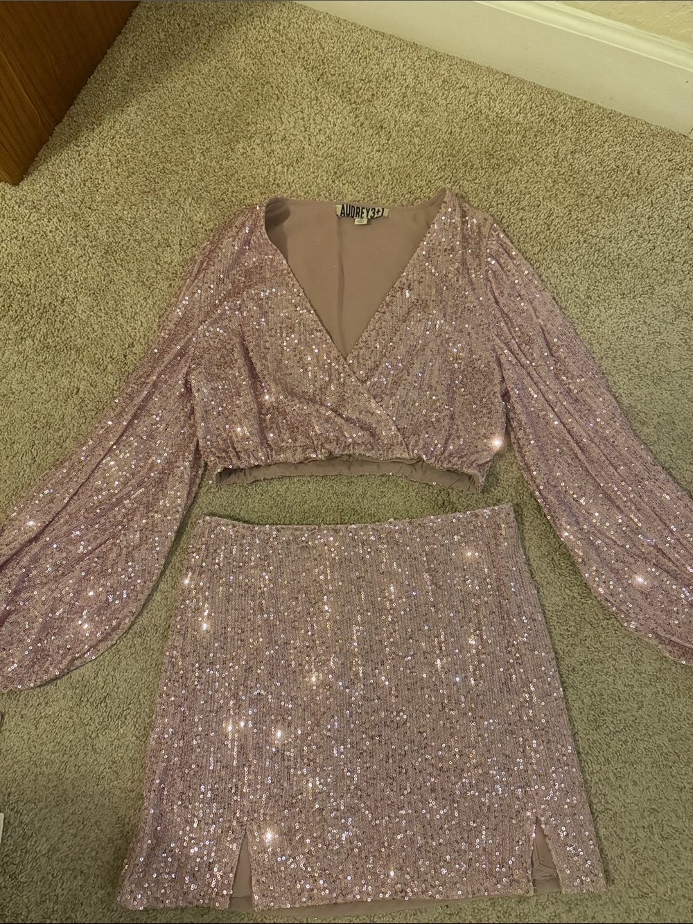 Sparkling Pink Sequin Two-Piece Sequin Set - Audrey 3+1
